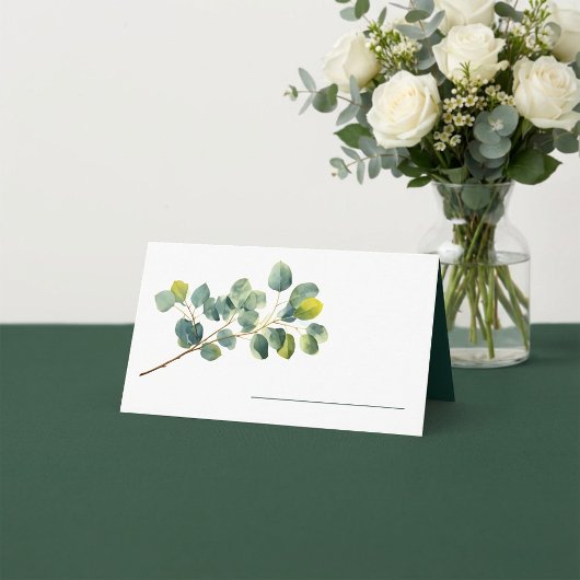 Carte De Placement Feuille vert de la branche Eucalyptus nom mariage