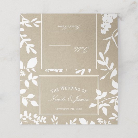 Carte De Placement Feuilles botaniques blancs Tableau simple Mariage  (Extérieur déplié)