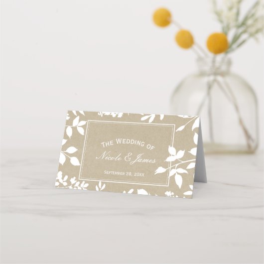 Carte De Placement Feuilles botaniques blancs Tableau simple Mariage (Devant)