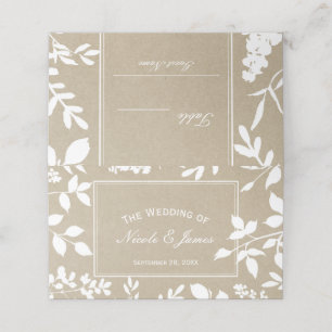 Carte De Placement Feuilles botaniques blancs Tableau simple Mariage 
