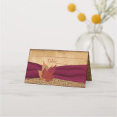 Carte De Placement Feuilles d'automne FAUX Burlap, Ruban Bourgogne (Devant)