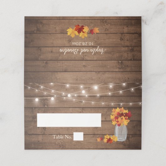 Carte De Placement Feuilles d'automne Mason Jar String Mariage de boi (Extérieur déplié)