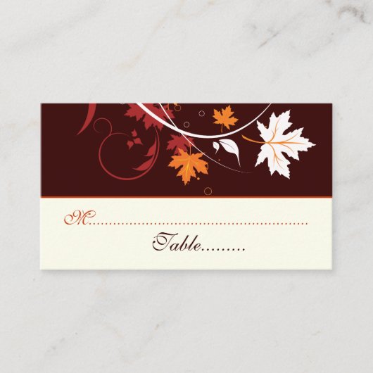 Carte De Placement Feuilles d'automne orange rouge blanc mariage cart (Devant)