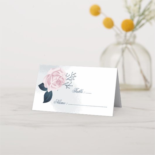 Carte De Placement Feuilles de la Marine Romantique & fleur rose Cart (Devant)