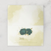 Carte De Placement Feuilles d'or aux fleurs vert émeraude (Extérieur déplié)