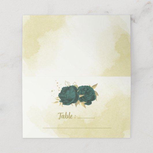 Carte De Placement Feuilles d'or aux fleurs vert émeraude (Extérieur déplié)