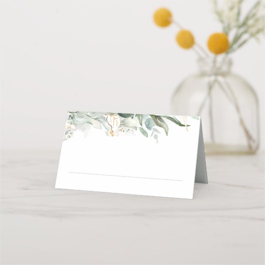 Carte De Placement Feuilles d'or et Mariage de verdure Eucalyptus (Devant)