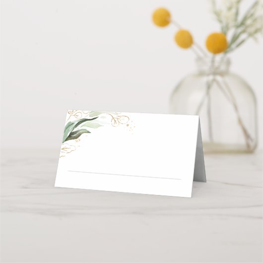 Carte De Placement Feuilles d'or et Mariage de verdure Eucalyptus (Devant)