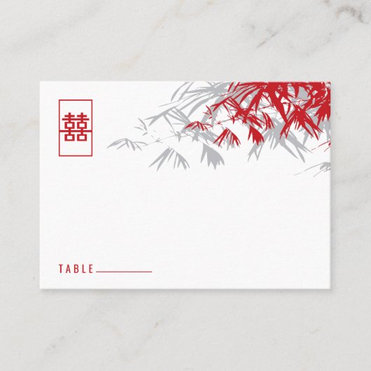 Carte De Placement Feuilles en bambou rouge double bonheur Mariage ch (Devant)
