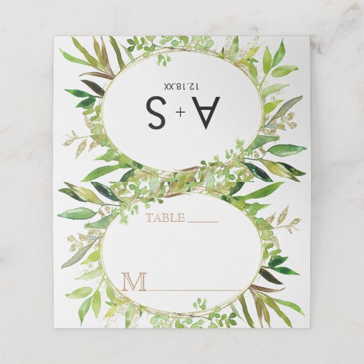 Carte De Placement Feuilles encadrés de feuilles vertes et d'or Numér (Extérieur déplié)