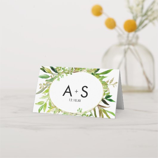 Carte De Placement Feuilles encadrés de feuilles vertes et d'or Numér (Dos)