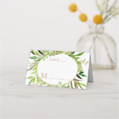 Carte De Placement Feuilles encadrés de feuilles vertes et d'or Numér (Devant)