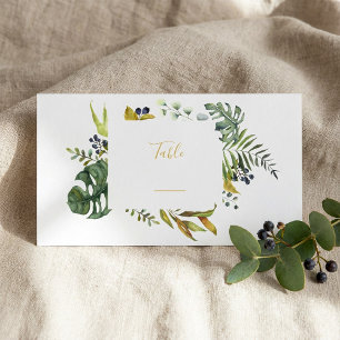 Carte De Placement Feuilles et couronne de fleurs, numéro de table fr