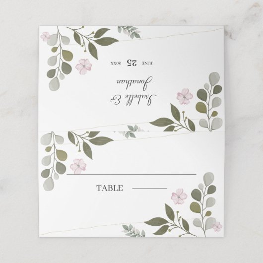 Carte De Placement Feuilles Et Fleurs D'Aquarelle Simple (Extérieur déplié)