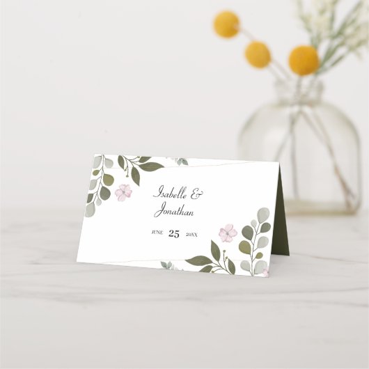 Carte De Placement Feuilles Et Fleurs D'Aquarelle Simple (Dos)