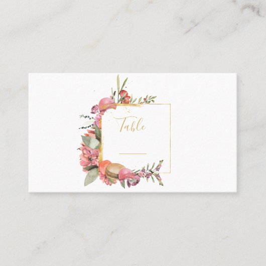 Carte De Placement Feuilles roses, fleurs et macarons numéro de table (Devant)