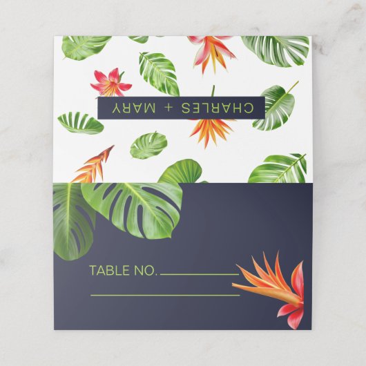 Carte De Placement Feuilles tropicaux et fleurs Mariage rétro (Extérieur déplié)
