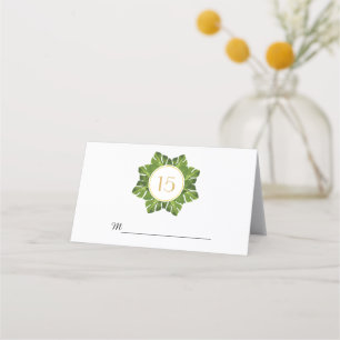 Carte De Placement feuilles verts tropicaux mariage plié