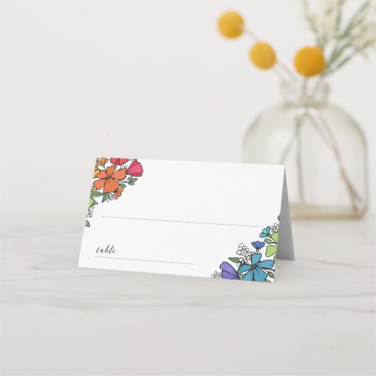 Carte De Placement Fierté Fleurs arc-en-ciel Mariage LGBT (Devant)