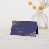 Carte De Placement Filigree Gold Lacy sur Mariage bleu marine écritur (Dos)