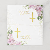 Carte De Placement Fille Baptême Fleurs roses et Gold Gross (Extérieur déplié)