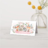 Carte De Placement Fille rose Floral Bois Animaux Douche Anniversaire (Devant)