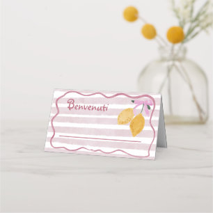 Carte De Placement Filles Bandes Roses Aquarelle Citron Nom