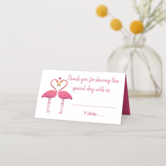 Carte De Placement Flamant rose rose Merci Tropical Wedding Party (Devant)