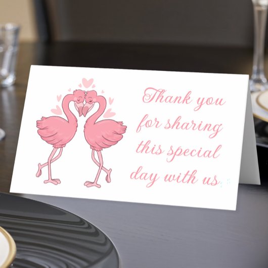 Carte De Placement Flamingo Pink Tropical Beach Wedding Thank You