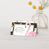 Carte De Placement Flamingo rose numéro de table noir blanc or (Devant)