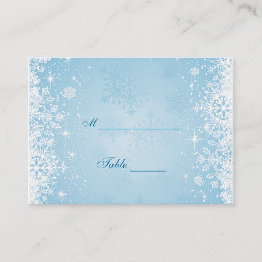 Carte De Placement Flammes de neige blanches sur la table bleue (Devant)