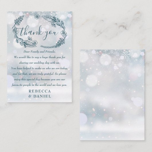 Carte De Placement Flammes de neige florales rustiques Merci de maria (Devant / Derrière)