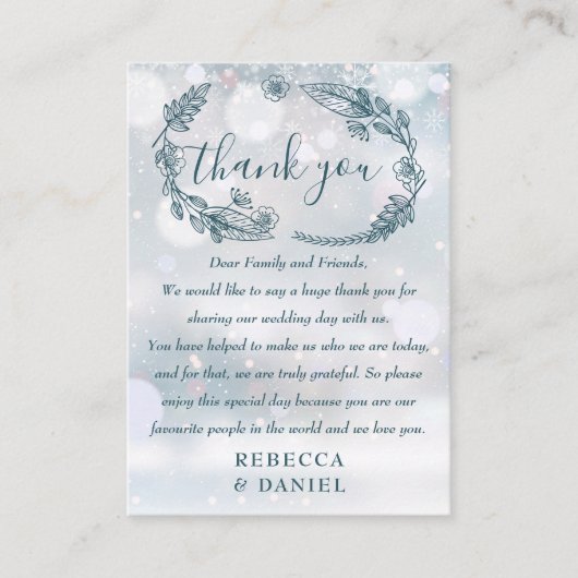 Carte De Placement Flammes de neige florales rustiques Merci de maria (Devant)