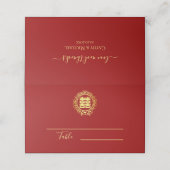 Carte De Placement Fleur couronne rouge double bonheur mariage chinoi (Extérieur déplié)