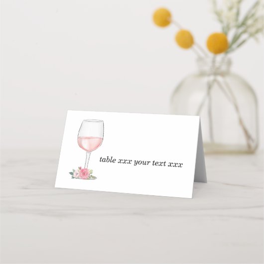 Carte De Placement Fleur d'aquarelle romantique, verre de vin (Devant)