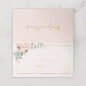 Carte De Placement Fleur de Blush Élégant | Carte de Repas Pliée Past (Extérieur déplié)