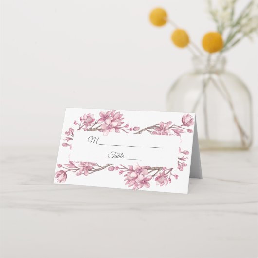 Carte De Placement Fleur de cerisier rose printanier. Mariage floral (Devant)