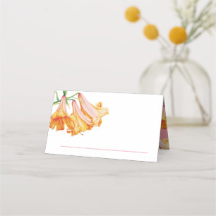 Carte De Placement fleur de lys corail orange rose aquarelle mariage