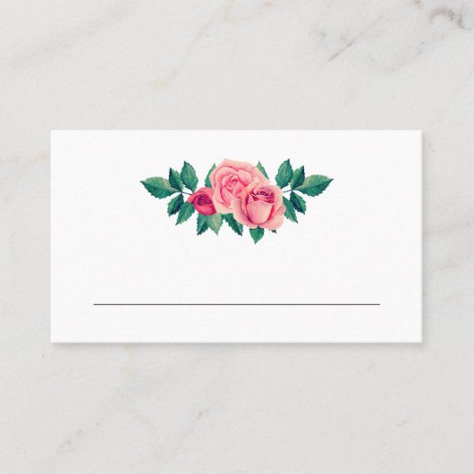 Carte De Placement Fleur de roses roses d'aquarelle. Mariage floral (Devant)