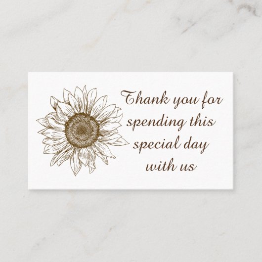 Carte De Placement Fleur de soleil florale Brown Mariage campagnard d (Devant)
