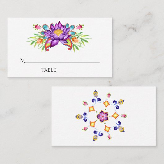 Carte De Placement Fleur Lotus indienne d'aquarelle (Devant / Derrière)