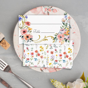 Carte De Placement Fleur sauvage d'aquarelle Mariage d'été du printem