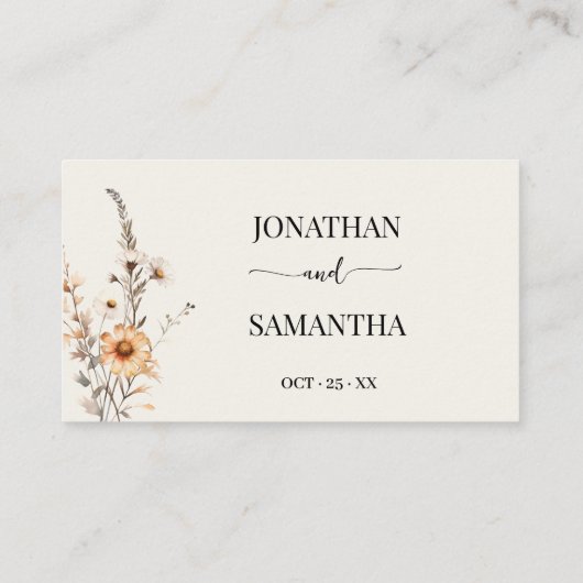Carte De Placement Fleur sauvage d'automne Boho Mariage Nom d'hôte (Dos)