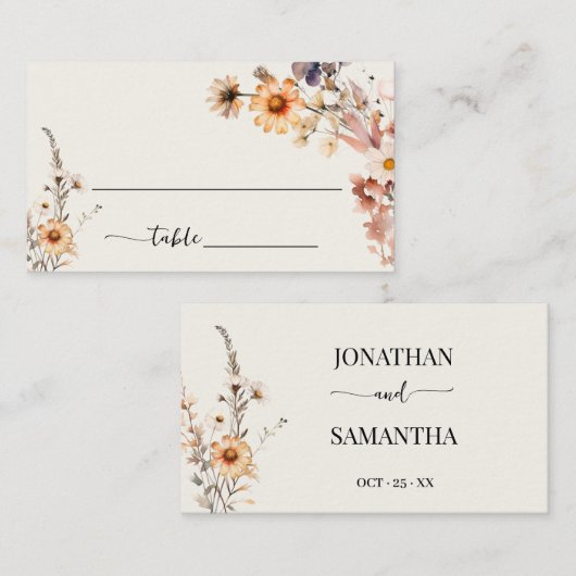 Carte De Placement Fleur sauvage d'automne Boho Mariage Nom d'hôte (Devant / Derrière)
