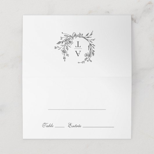 Carte De Placement Fleur sauvage Monogram Mariage Repas Option Place  (Extérieur déplié)