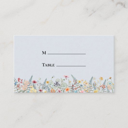 Carte De Placement Fleur sauvage simple Fern Dusty Blue Mariage plat (Devant)