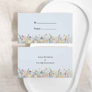 Carte De Placement Fleur sauvage simple Fern Dusty Blue Mariage plat