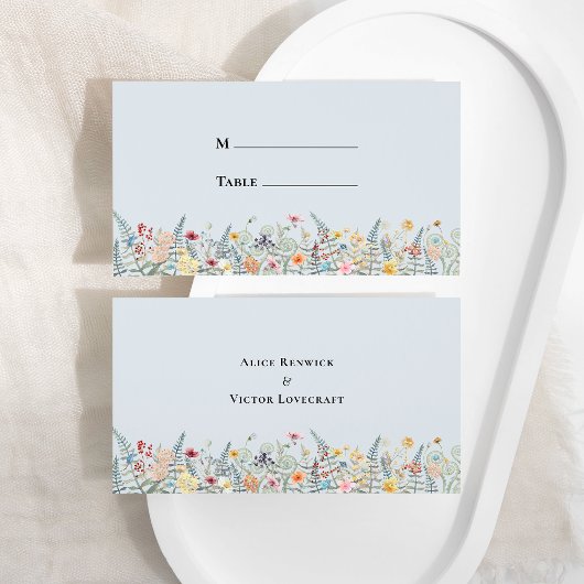 Carte De Placement Fleur sauvage simple Fern Dusty Blue Mariage plat