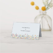 Carte De Placement Fleur sauvage simple Fern Dusty Mariage bleu plié (Dos)