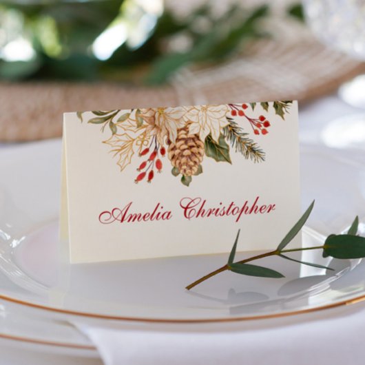Carte De Placement Fleurs à feuillage persistant Mariage d'hiver